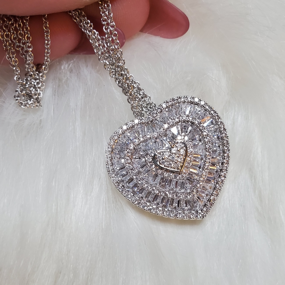 Cz triple heart pendant with 20" triple chain